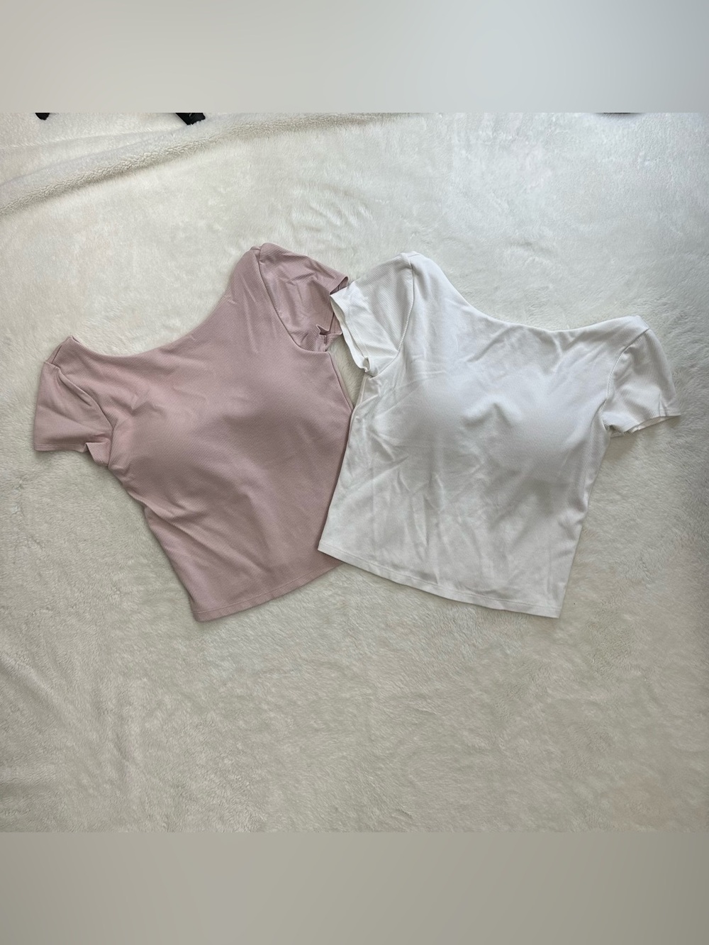 UNIQLO AIRism Cotton Low Back Bra T-Shirt Bundle • Pink & White • Size S